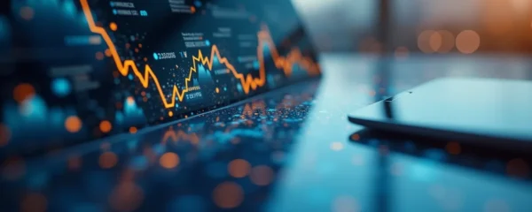 Concept visuel représentant l'analyse de performance business avec des éléments graphiques élégants