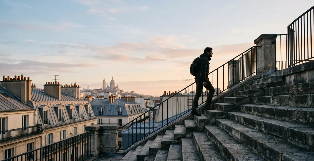 Photographie symbolique d'une ascension architecturale illustrant la progression d'un site web de la position 8 à la position 2 sur Google
