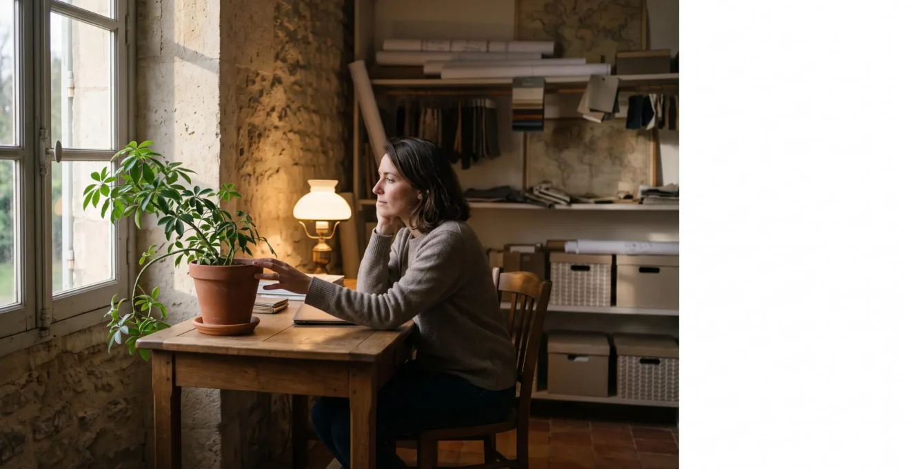 Petit entrepreneur français travaillant avec des ressources limitées, symbolisant la croissance organique d'un trafic web qualifié