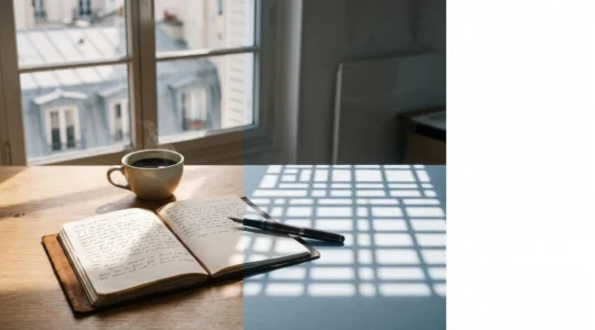 Illustration symbolisant l'équilibre entre une écriture qui engage les lecteurs français et un contenu optimisé pour Google