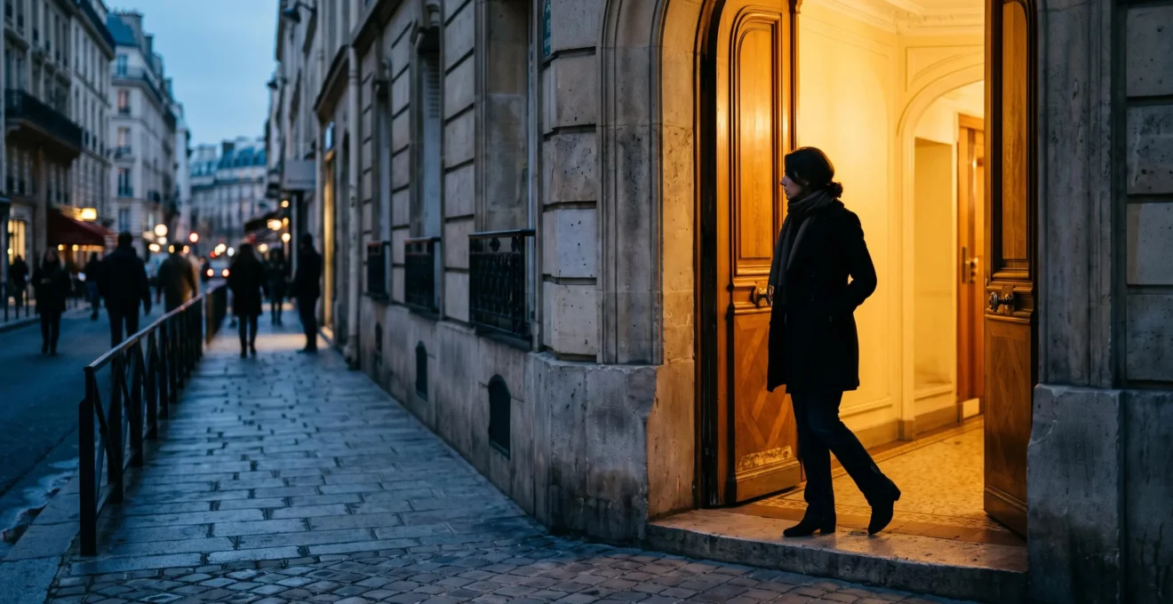 Seuil de porte parisien symbolisant la décision d'un visiteur de rester ou de quitter un site web, illustrant la réduction du taux de rebond
