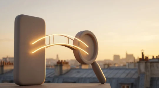 Illustration symbolique de la connexion entre les réseaux sociaux et le référencement naturel en France